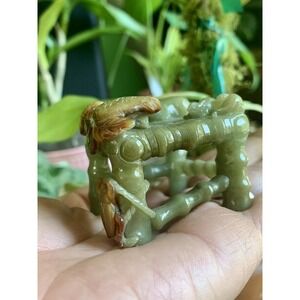 Antique Chinese Natural Jadeite Miniature Bamboo Table Mice Crab Peanut Craved
